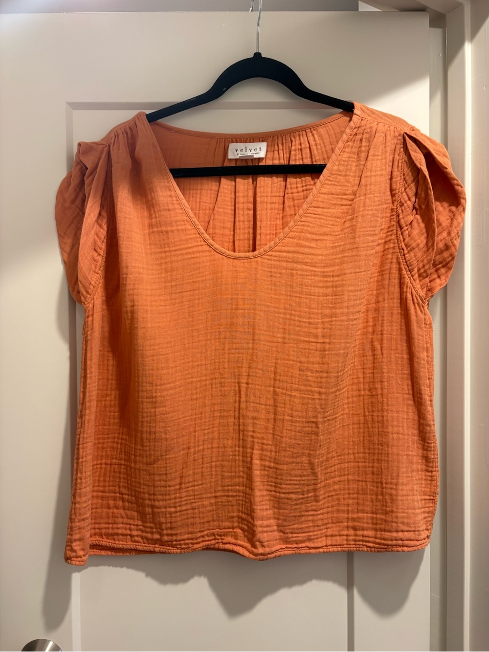 Velvet by Graham & Spencer Terracotta Puff Sleeve Cotton Top